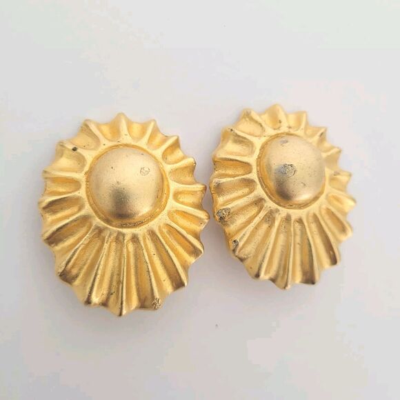 HERMES Sun Ray Clip On Earrings Gold Plated Vintage Authentic Large Heavy - Picture 1 of 12